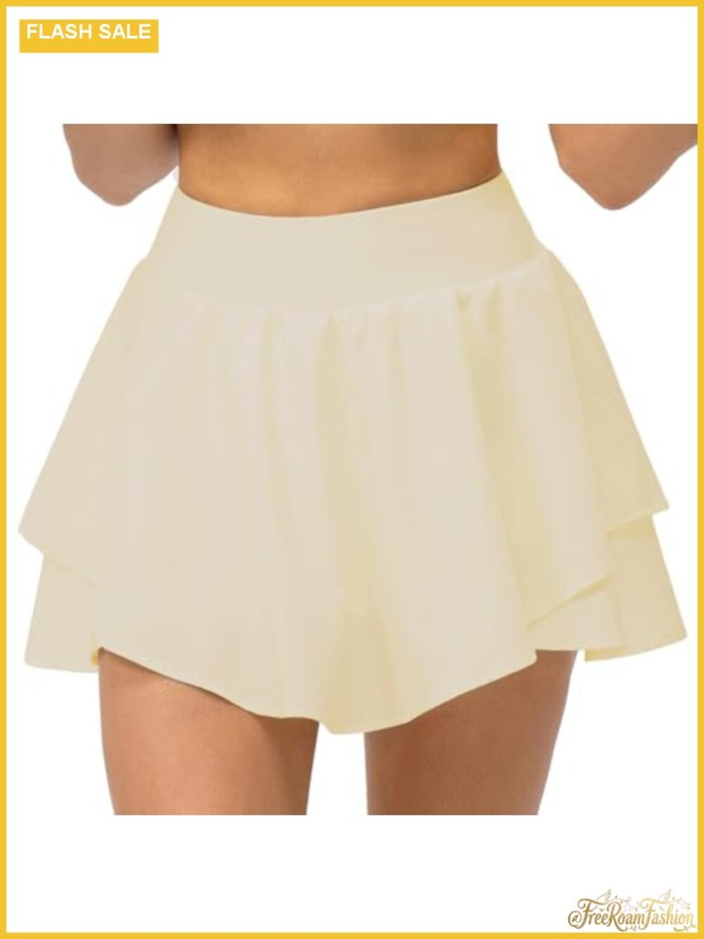 Pleated Tennis Skort with Shorts Pockets Double Ruffle Golf Running Skirt